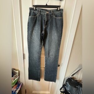 Women Embellished Gold and Silver Studs Blue Jeans with Studded Detail